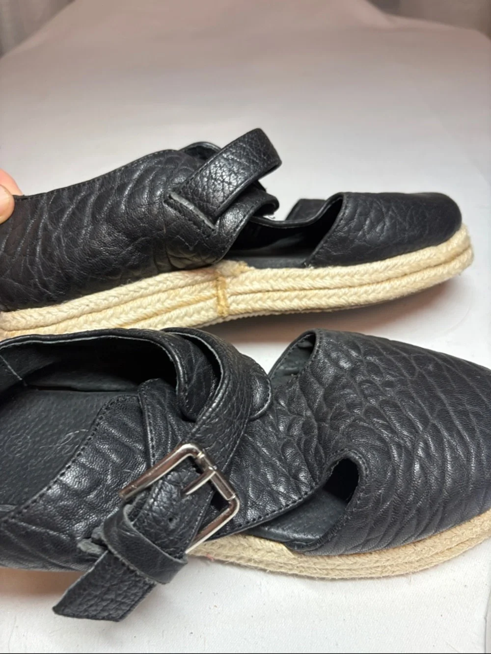 Free People Black Textured Leather Espadrille Size 36
